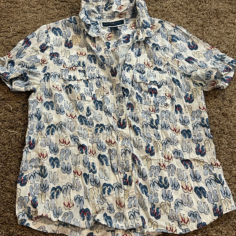 Women‘s Casual Flip Flop Button Down Short Sleeve Shirt